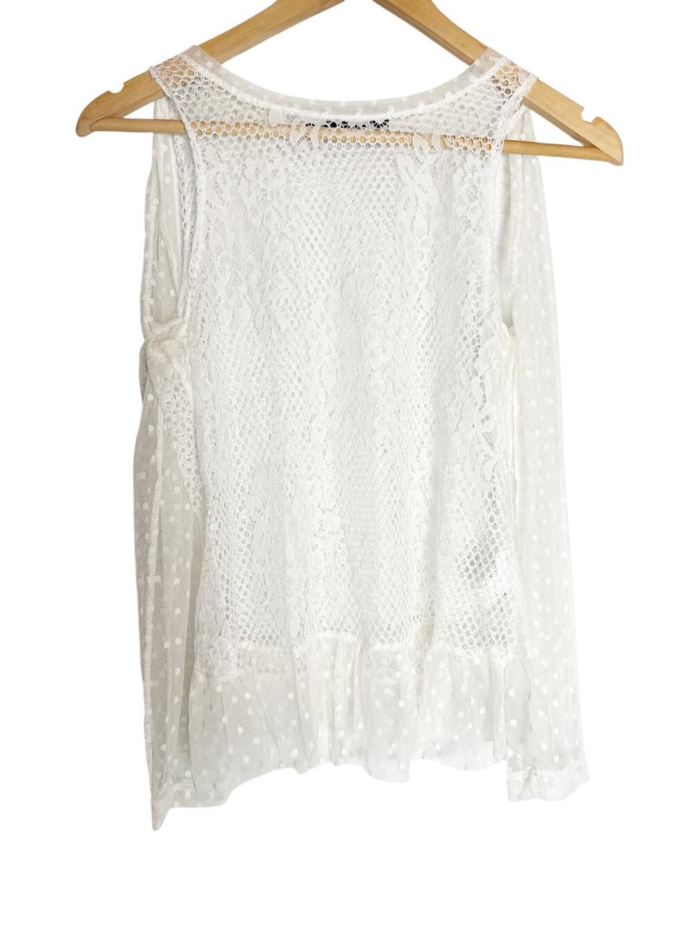 Haoduoyi White Sheer Crochet Lace Sleeveless Cut Clip Dot Long Sleeve Top Size M